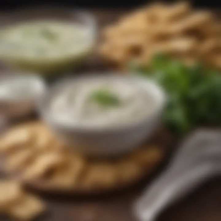 An assortment of fresh ingredients for homemade ranch dressing next to a bowl of hot crackers.