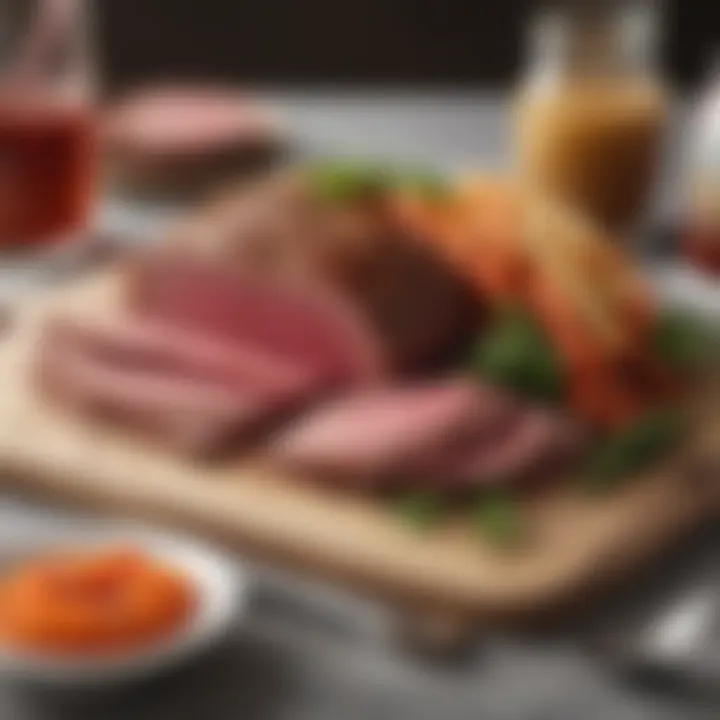 A platter of sliced corned beef served with garnishes, highlighting the final presentation.