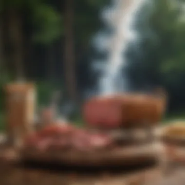 A vibrant outdoor smoking setup featuring wood chips and a smoker, illustrating the traditional method.