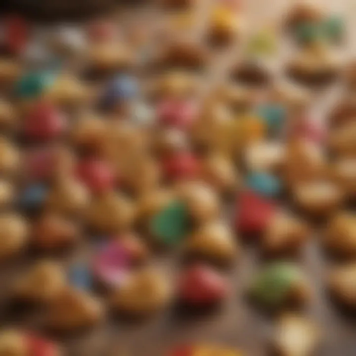 An assortment of colorful fortune cookie fortunes laid out on a table