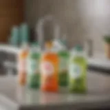 A selection of eco-friendly dishwasher detergents on a kitchen countertop