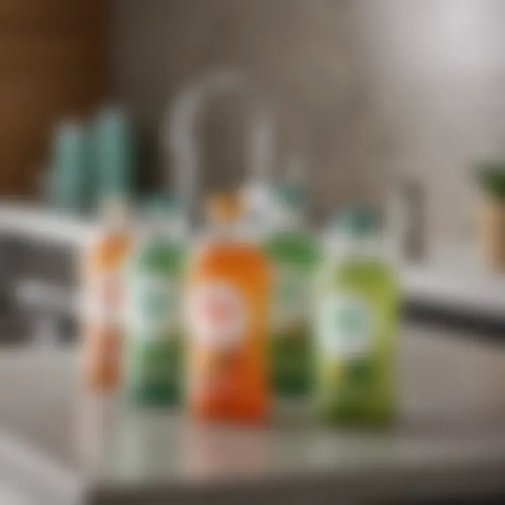 A selection of eco-friendly dishwasher detergents on a kitchen countertop