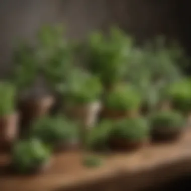 A selection of culinary herbs arranged for an indoor garden.