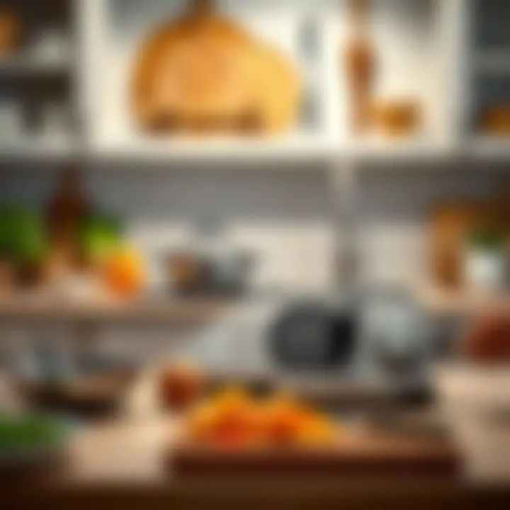 Ideal Kitchen with Mandoline An organized kitchen setup featuring a mandoline in use