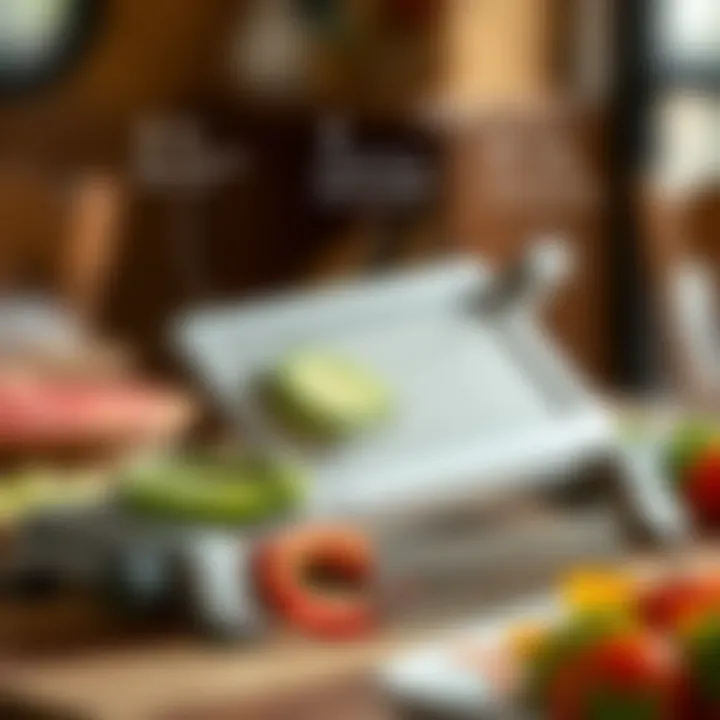 Safety Mechanisms of Mandolines Safety features highlighted on a mandoline device