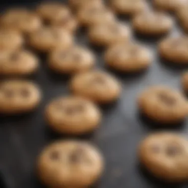 Close-up of a non-stick baking sheet pan with baked cookies