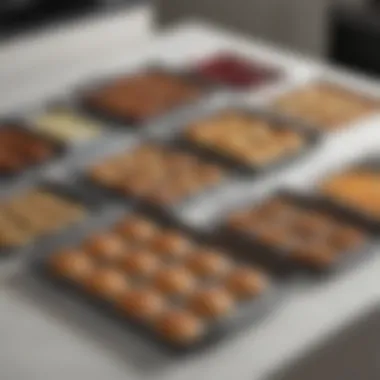 Various non-stick baking sheet pans displayed on a kitchen counter