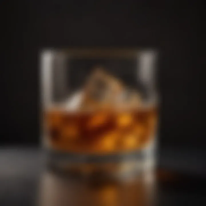 A close-up of a Scotch whisky glass filled with golden amber liquid, highlighting its rich color