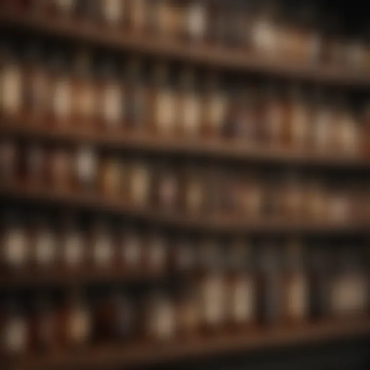 A well-curated selection of collectible Scotch whisky bottles arranged on a shelf