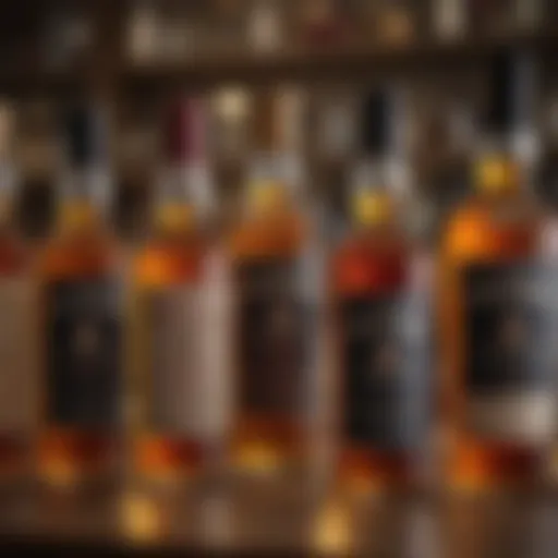 An elegant display of various Scotch whisky bottles showcasing different ages and regions