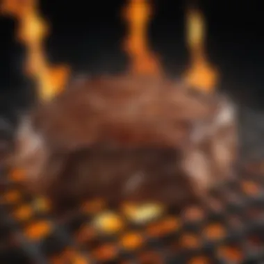 Grilling the Ribeye Steak A grill with flames, showcasing the grilling process