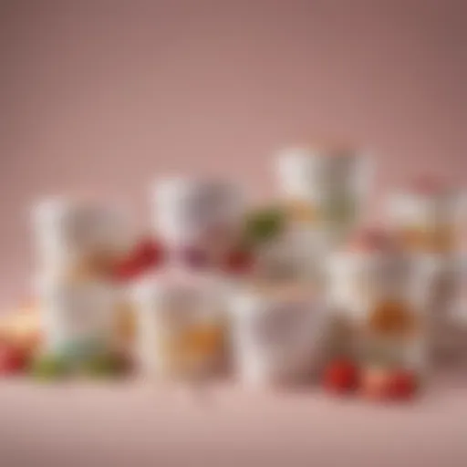 A variety of yogurt containers showcasing diverse flavors and textures