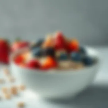 Deliciously Topped Oats A bowl of perfectly cooked oats topped with fresh fruits and nuts.