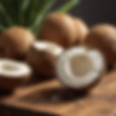 Vibrant coconuts on a wooden table