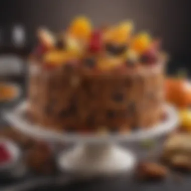 A beautifully crafted fruit cake showcasing a variety of dried fruits and nuts, symbolizing tradition and celebration.