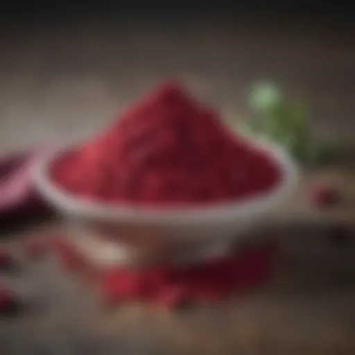 Vibrant beet powder in a bowl showcasing its rich color