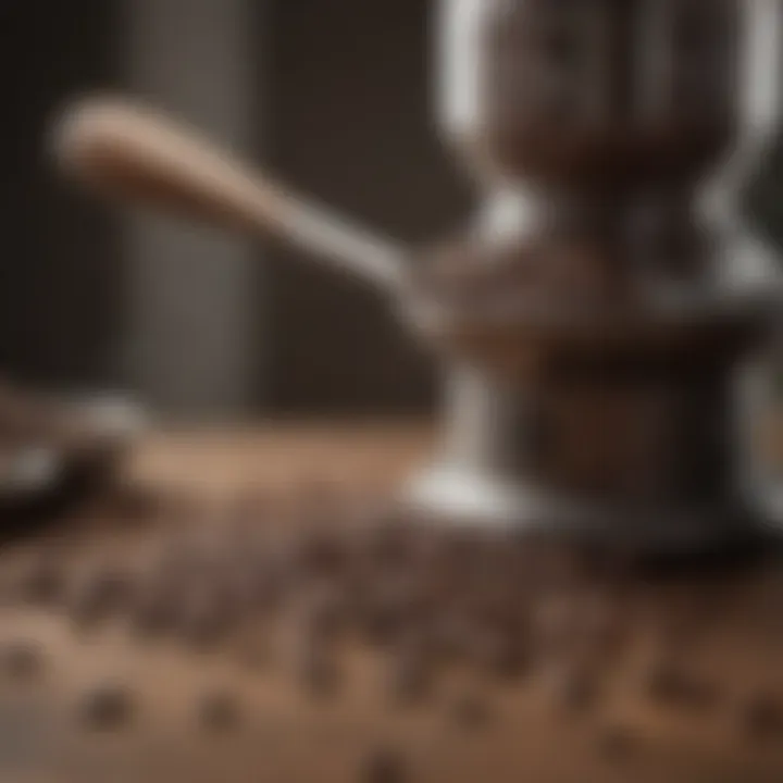 Close-up of coffee beans and grinder