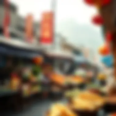 A scenic view of a bustling market in China where C and Y cuisine ingredients are sourced