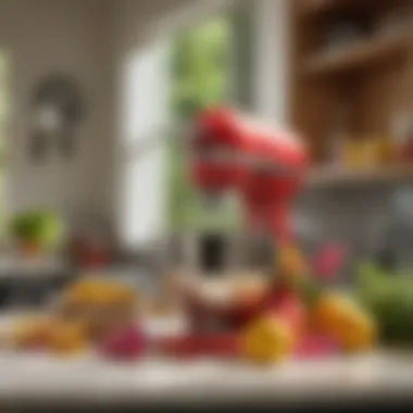 A kitchen scene featuring a KitchenAid mixer with colorful floral accents, illustrating the vibrant connection between cooking and nature.