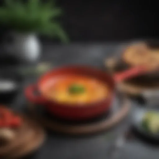 Elegant design of Le Creuset's mini cast iron skillet showcasing its vibrant color.