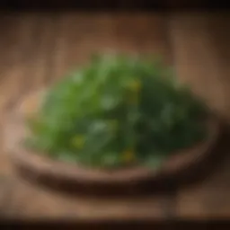 Vibrant organic dandelion greens displayed on a rustic wooden table, showcasing their rich color and texture.