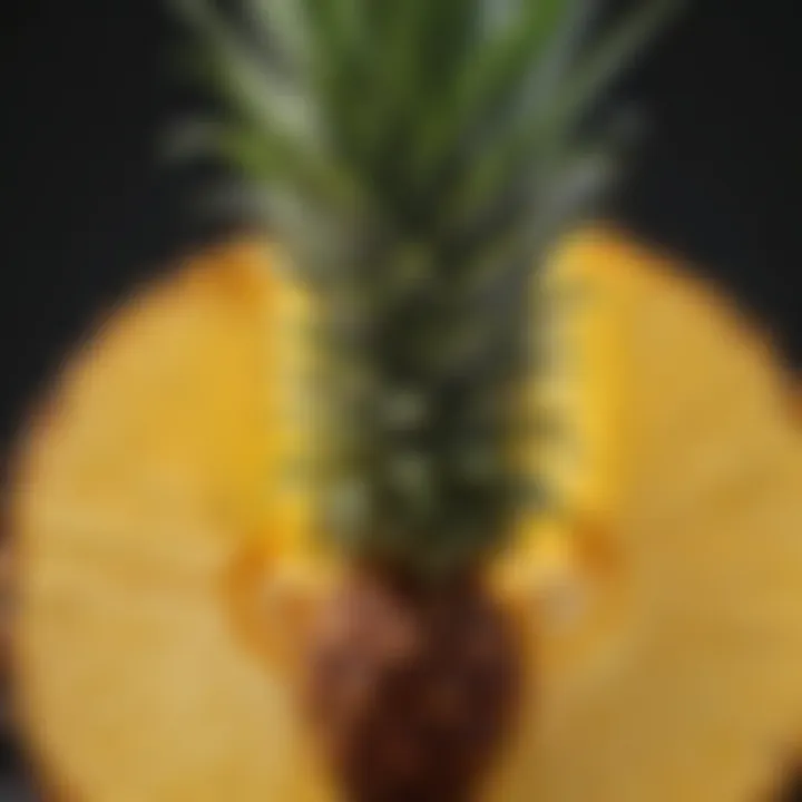 Freshly cut pineapple showcasing its vibrant yellow flesh and spiky exterior