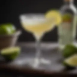 A classic margarita cocktail with salt rim and lime garnish