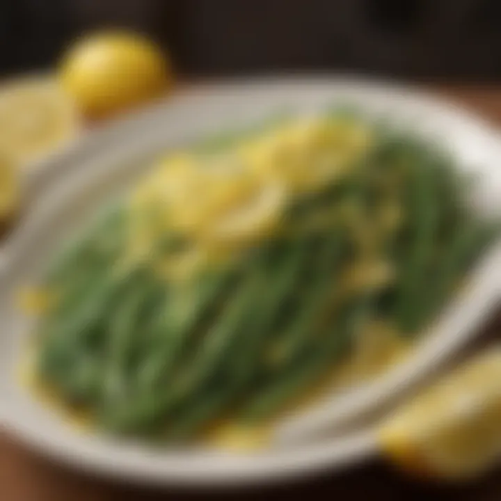 Steamed green beans drizzled with lemon, offering a fresh contrast