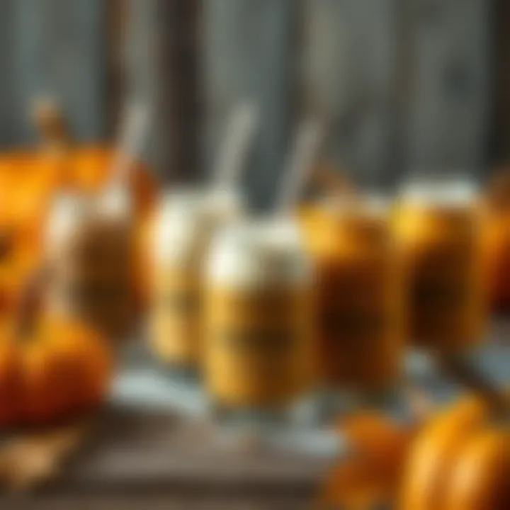 A Variety of Pumpkin Creamer Flavors Displayed on a Rustic Table A variety of pumpkin creamer flavors displayed on a rustic table