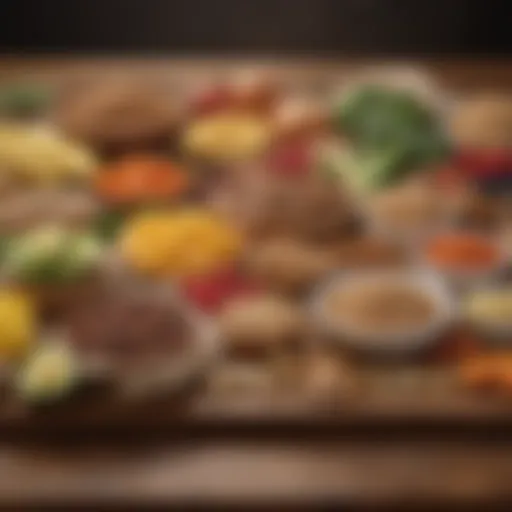 A variety of fiber-rich foods on a wooden table.