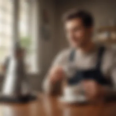 User enjoying coffee brewed with a stainless steel carafe coffee maker