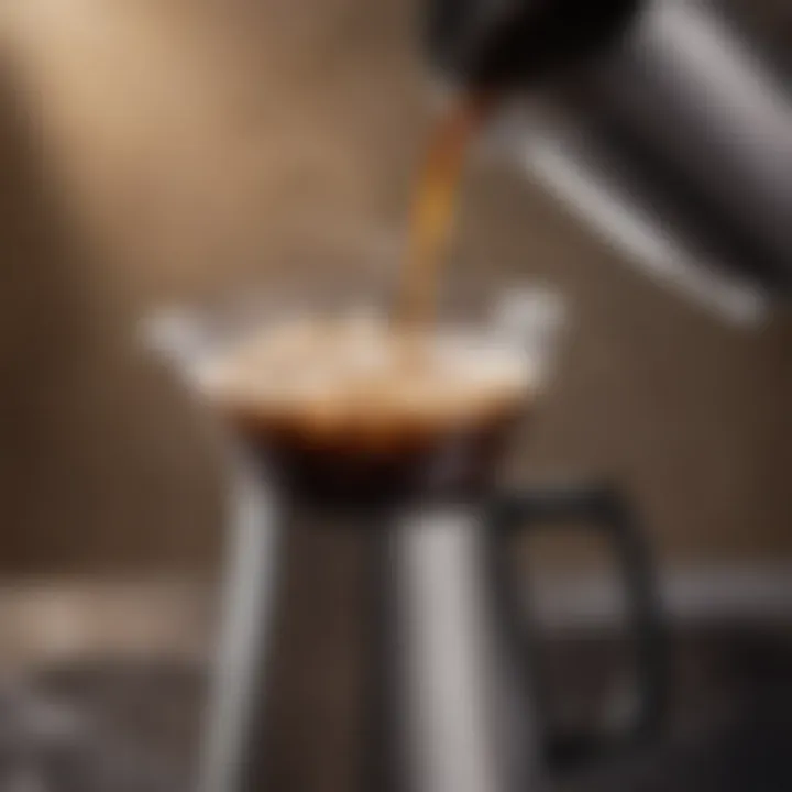 Close-up of freshly brewed coffee in a stainless steel carafe