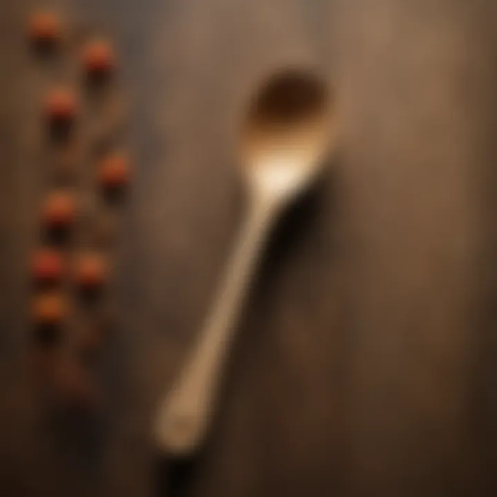 Close-up of flat edge wooden spoon against a rustic backdrop