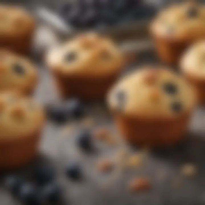 Close-up of gluten-free muffin ingredients like almond flour and blueberries