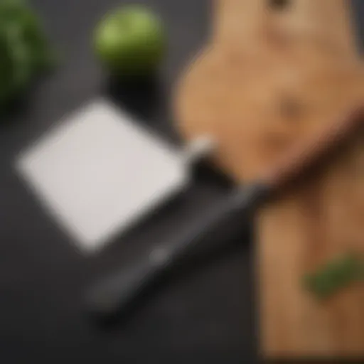 A close-up of a small rubber spatula on a cutting board, showcasing its flexible edge and sleek design.