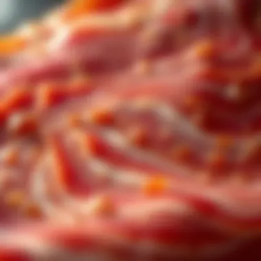 Intricate Texture of Jamón Ibérico Close-up of Jamón Ibérico showcasing its marbling and texture