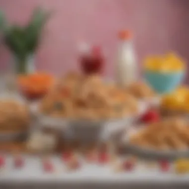 A colorful display of snacks and treats for a sleepover.