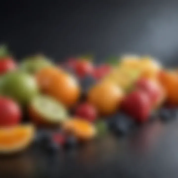 A vibrant mix of fresh fruits ready to be added to a protein shake.