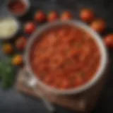 A vibrant bowl of tomato meat sauce showcasing rich textures and colors