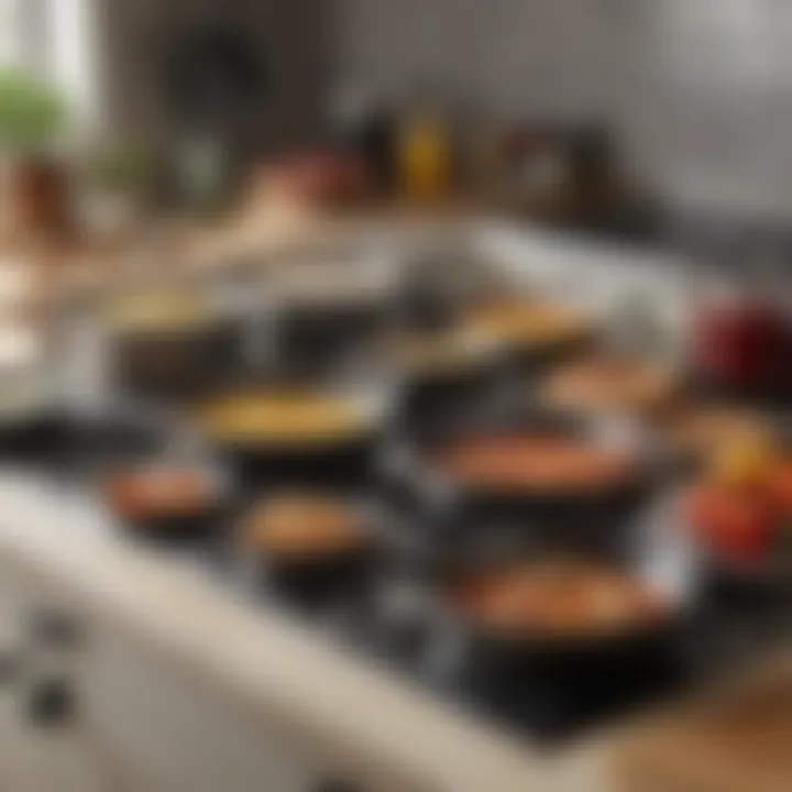 A well-organized kitchen showcasing various pan sets in use, illustrating their versatility and practicality in everyday cooking.