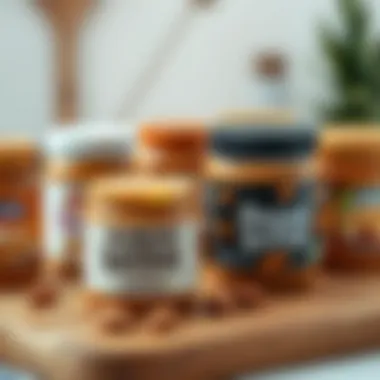 Nut Butter Comparison A variety of nut butters displayed on a wooden board