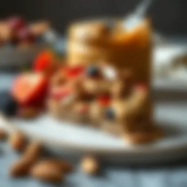 Almond Butter on Toast Almond butter spread on whole grain toast with fresh fruit