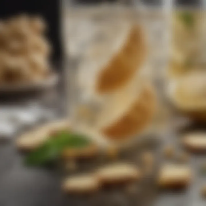 A close-up of ginger ale ingredients including sugar and carbonation