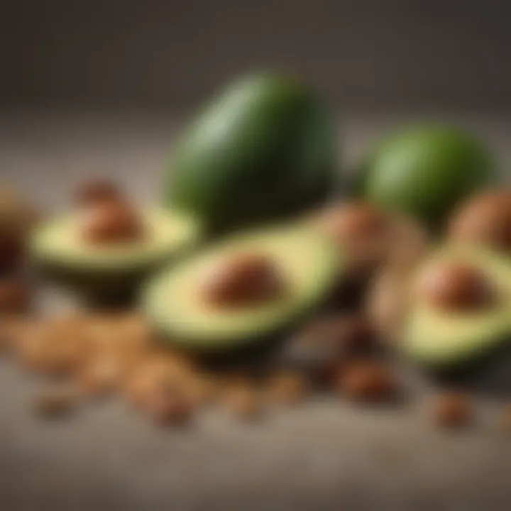 Assorted healthy lipid sources including avocados and nuts