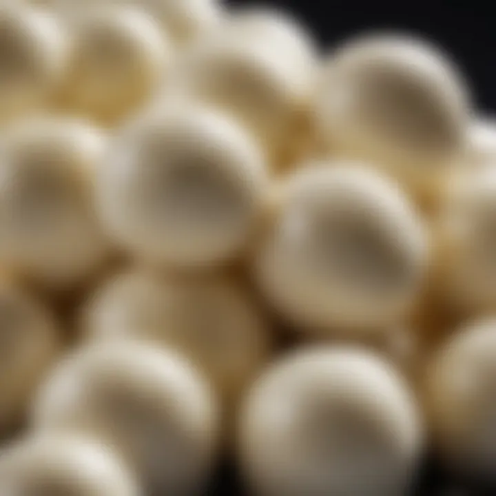 A close-up view of fresh mozzarella cheese with a delicate texture