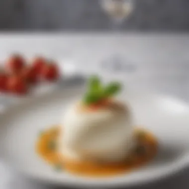 A gourmet dish featuring mozzarella as a key ingredient, beautifully plated