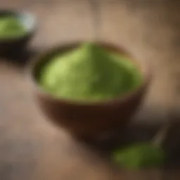 Vibrant green matcha powder in a traditional bowl