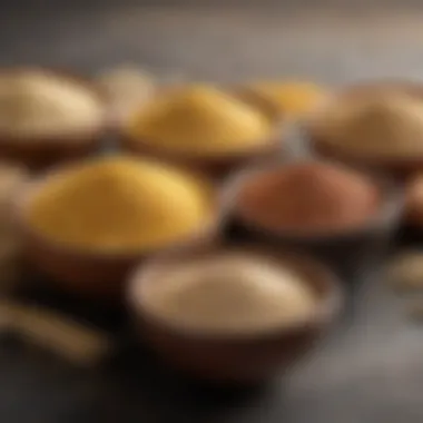 Various types of millet grains displayed in rustic bowls, highlighting their unique colors and textures.