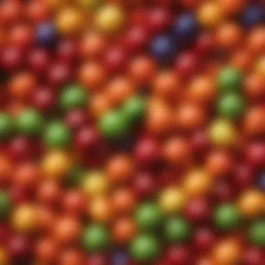 Close-up view of Skittles without the sugar shell.