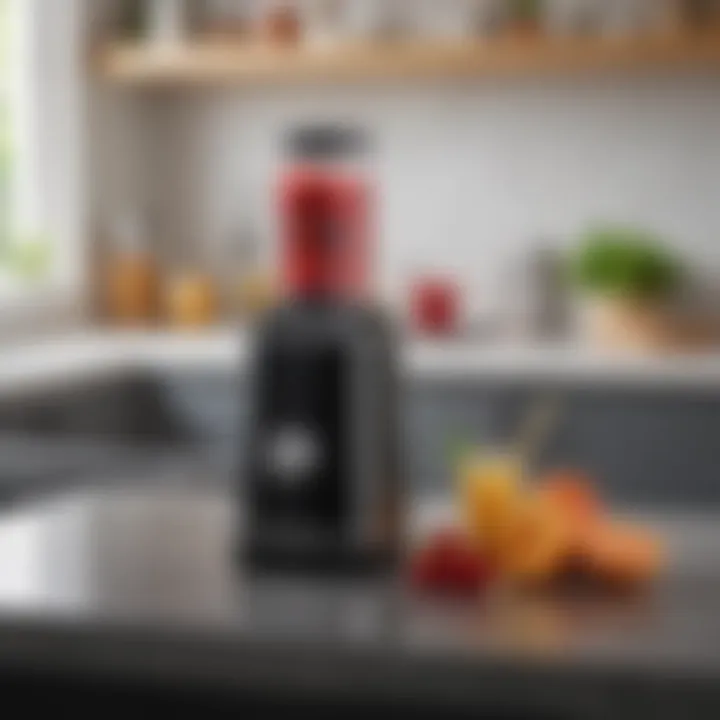 A sleek personal travel blender on a kitchen countertop